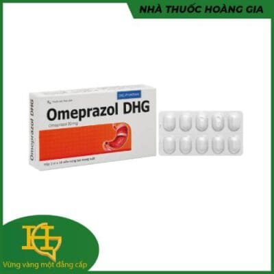 Omeprazol 20mg DHG / vỉ - 10 viên trị trào ngược dạ dày, viêm dạ dày